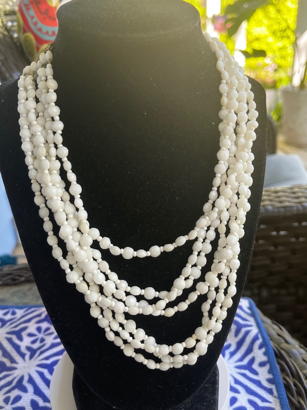 Vintage Milk Glass 7 Strand Necklace West Germany